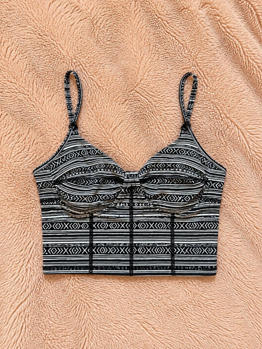 Vintage Garage Black & White Patterned Crop Top